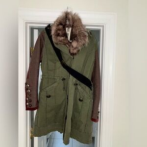 Stylish Green and Brown Utility Jacket with Faux Fur